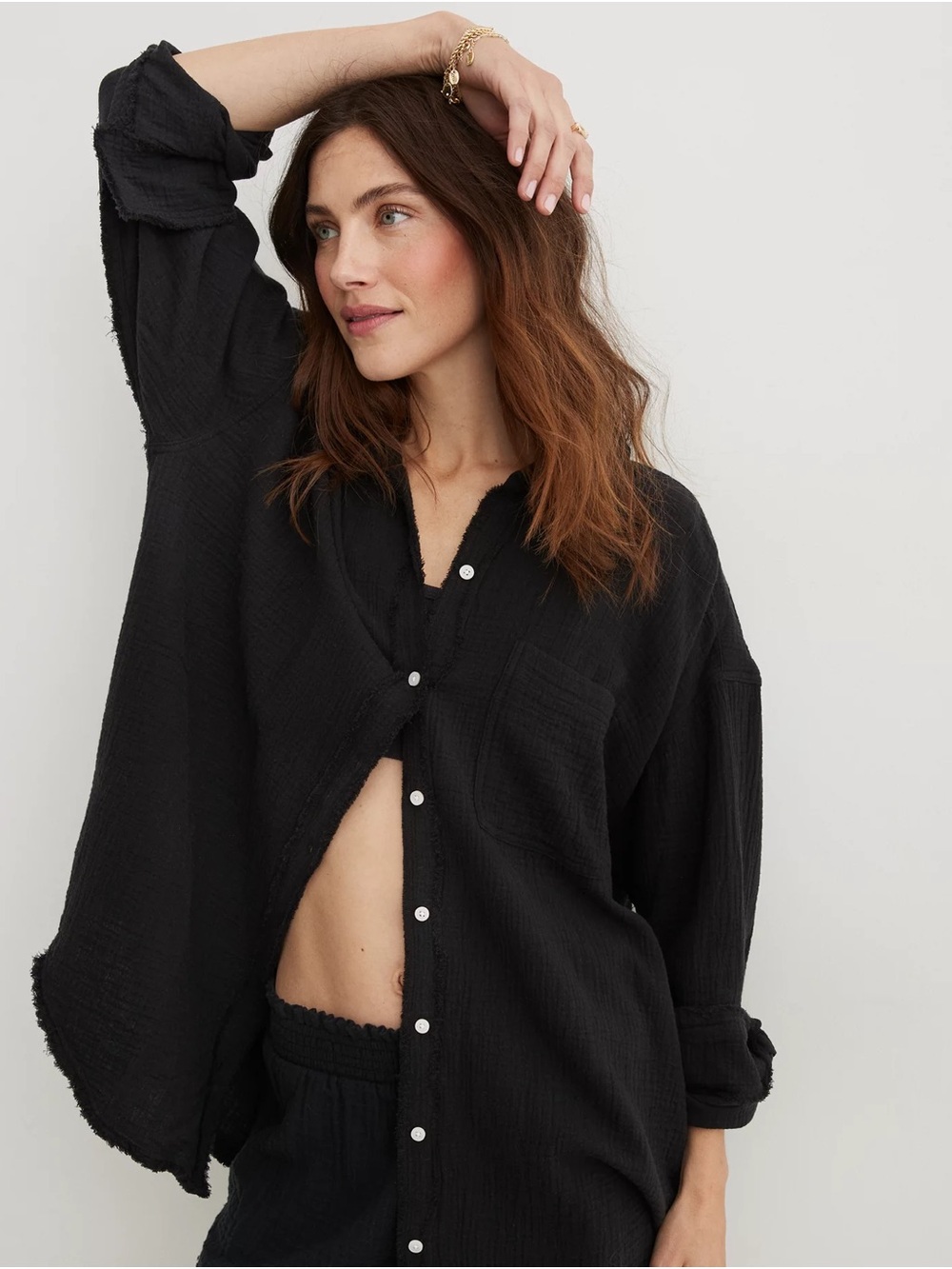 🆕 🖤aerie🖤 Black Gauzy Coverup Button-Down Shirt. Size XXS